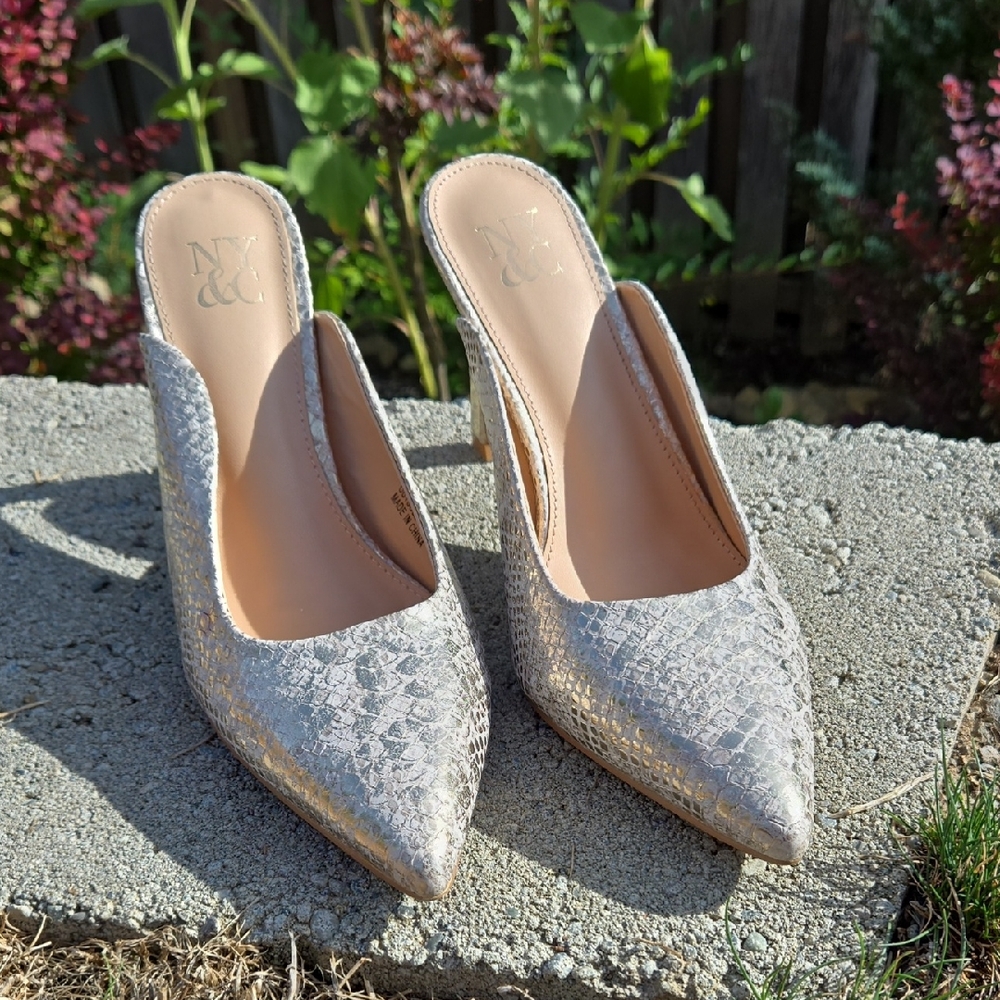 New York & Company Metallic Textured Mules